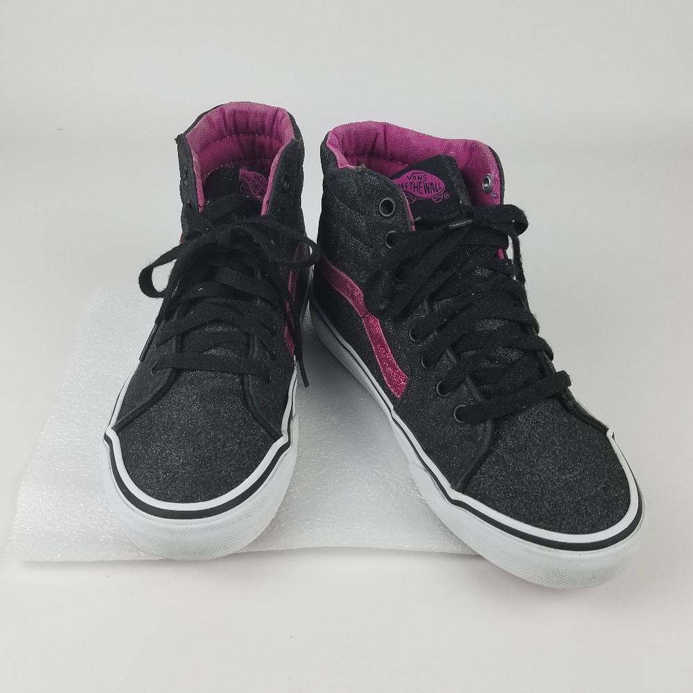 Van's Women size 6.5 Sk8-Hi Black Glitter Fuschia